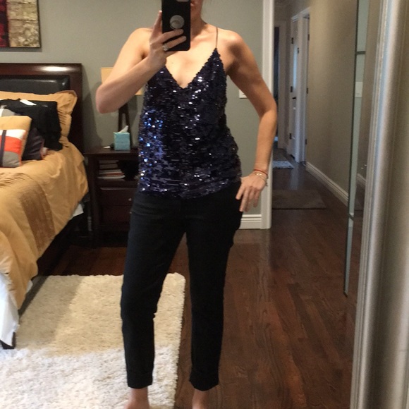 NWT Zara  blue tank top sequins.Racer back style. - Picture 5 of 8